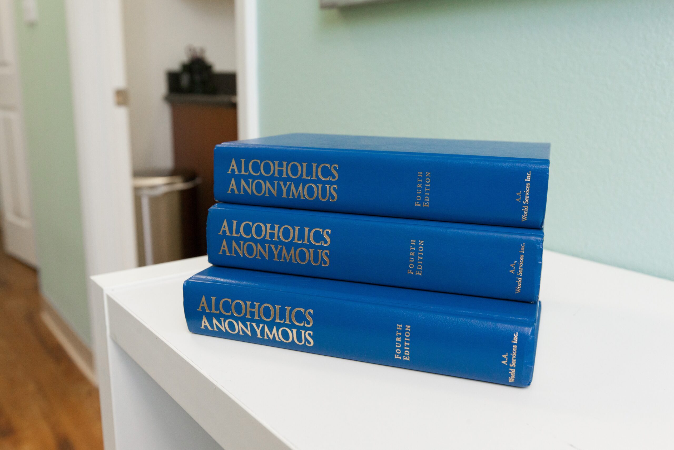 Florida Facilities Alcoholics Anonymous books stacked up