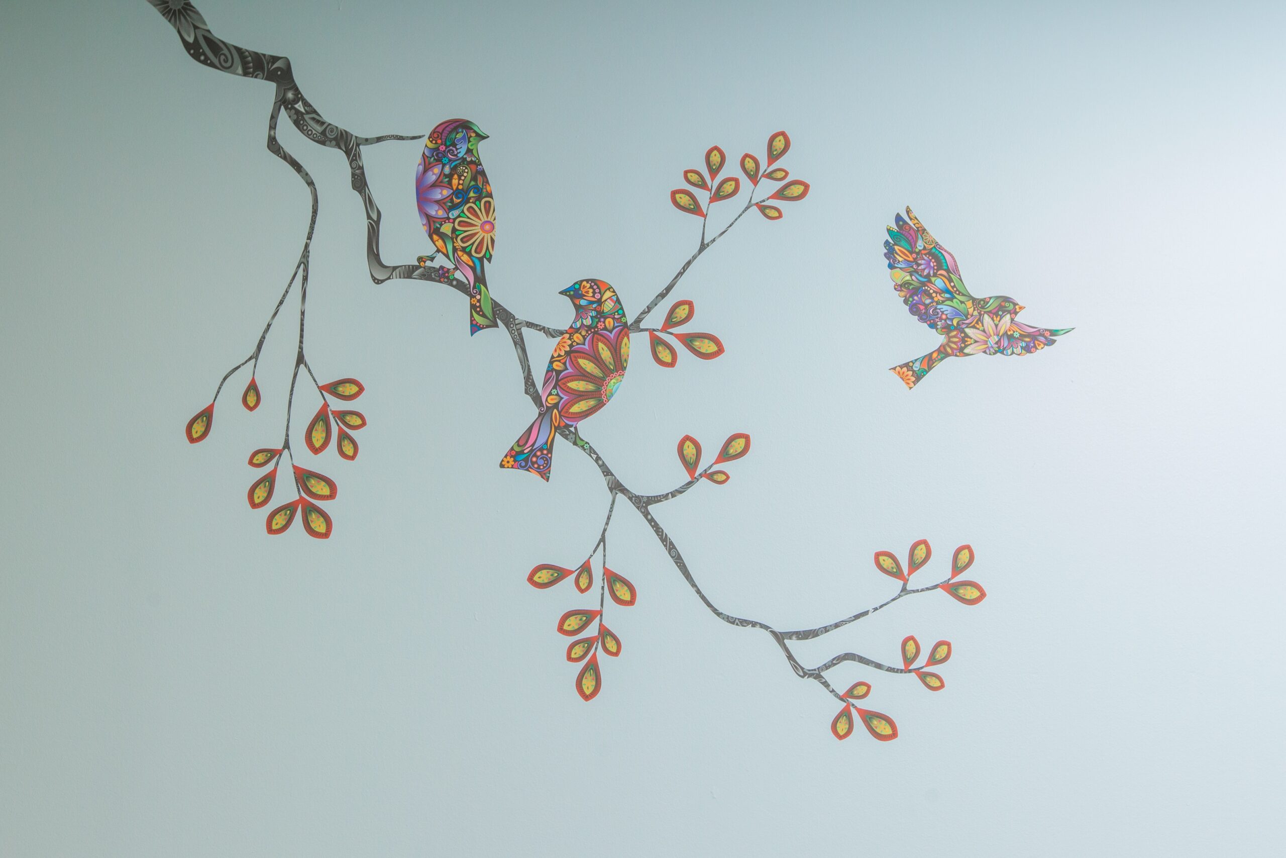 Florida Facilities birds and branches decor on a wall